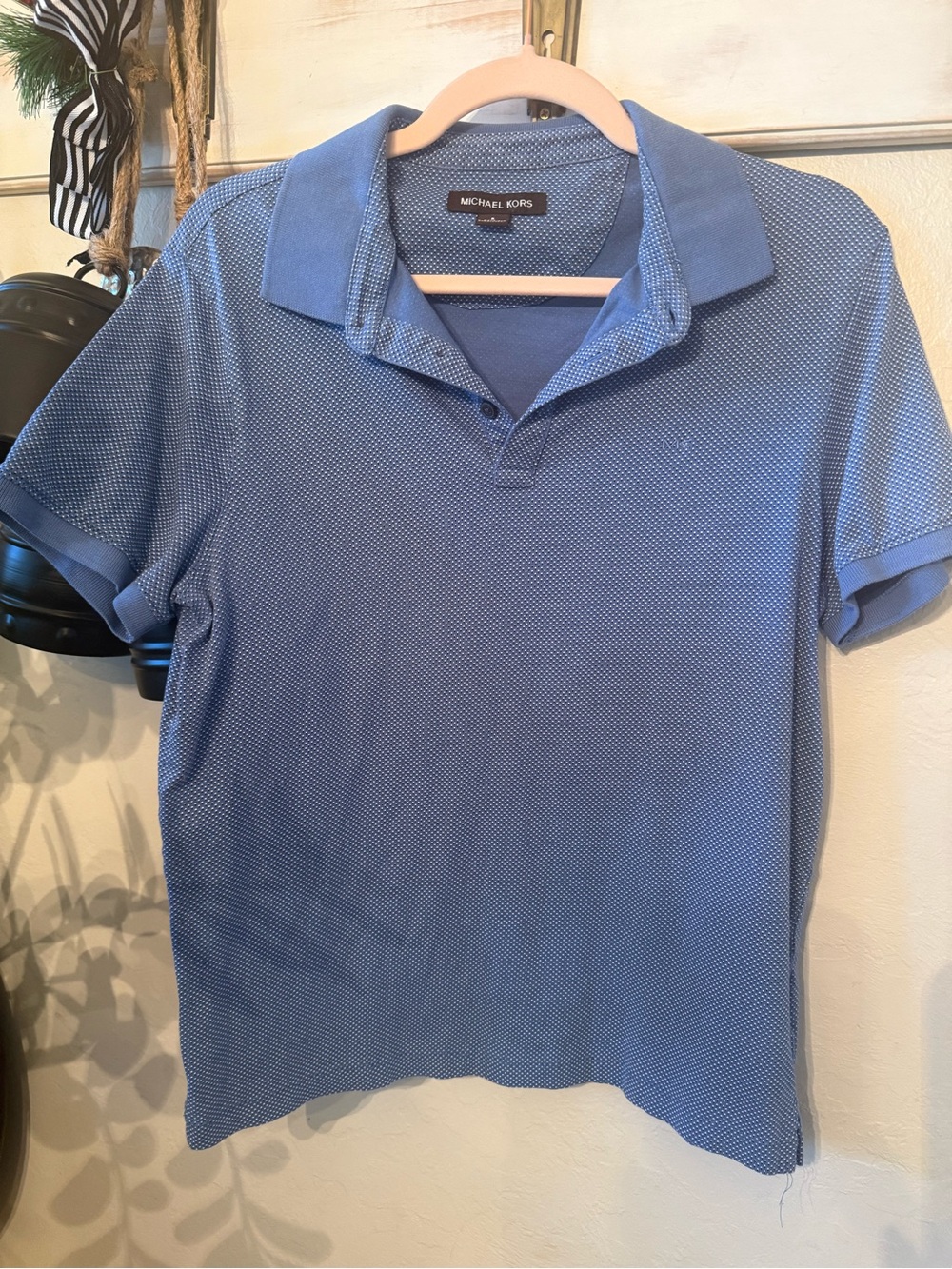 Michael Kors Light Blue Micro-Pattern Polo